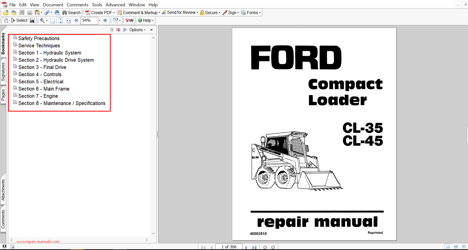 Comprehensive technical guide for maintenance, troubleshooting, and repair procedures for Ford CL35 Skid Steer