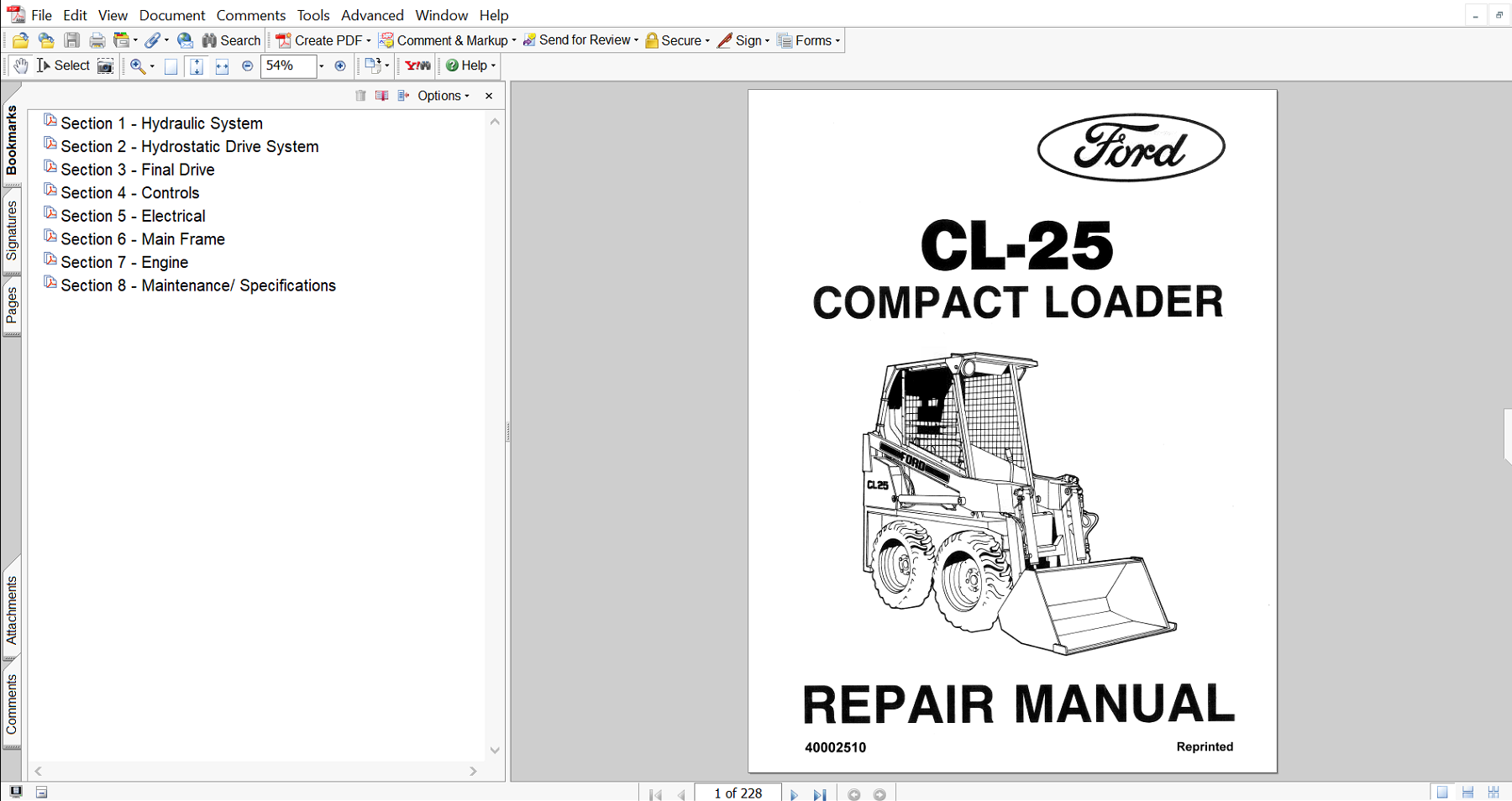 Service repair manual for Ford CL25 Skid Steer, including maintenance tips and technical specifications with highlighting repair procedures