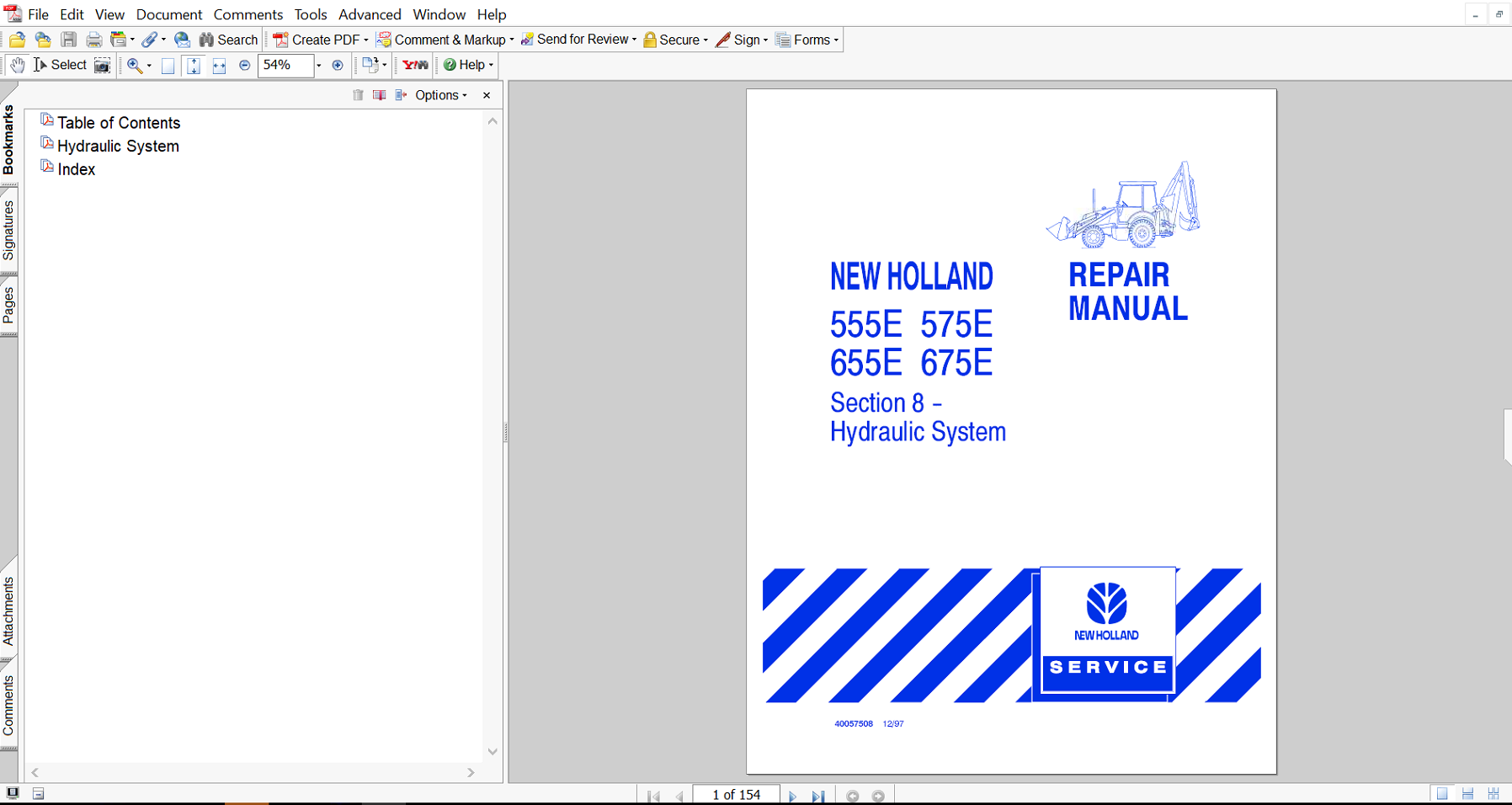 Cover page of the Service Repair Manual for New Holland 575E Backhoe Loader, including technical maintenance and repair procedures