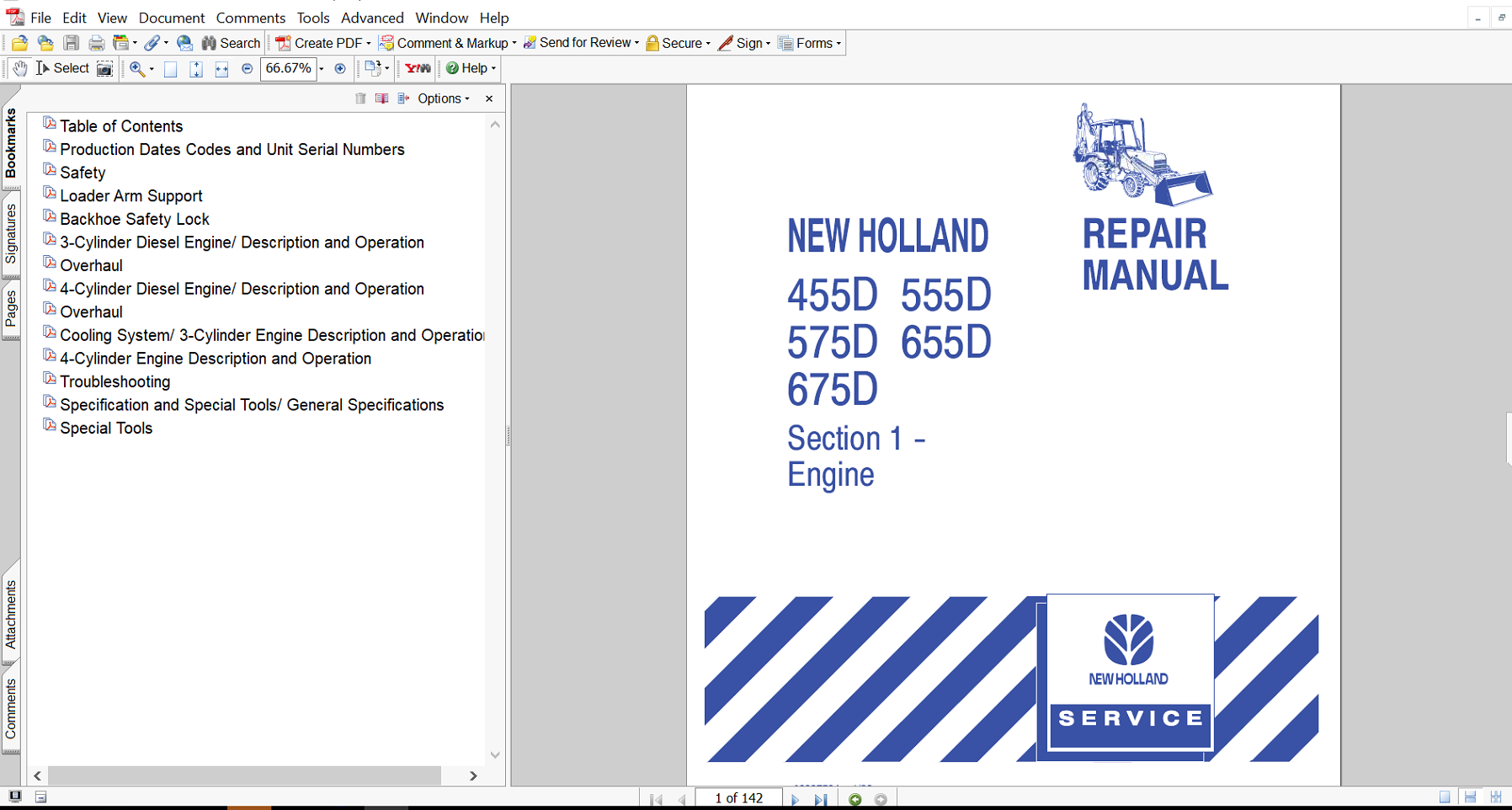 New Holland 675D Backhoe Loader Engine Repair Manual