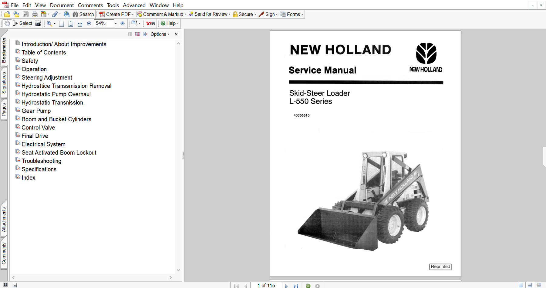 Cover page of the Service Repair Manual for New Holland L550 Skid Steer, including technical maintenance and repair procedures