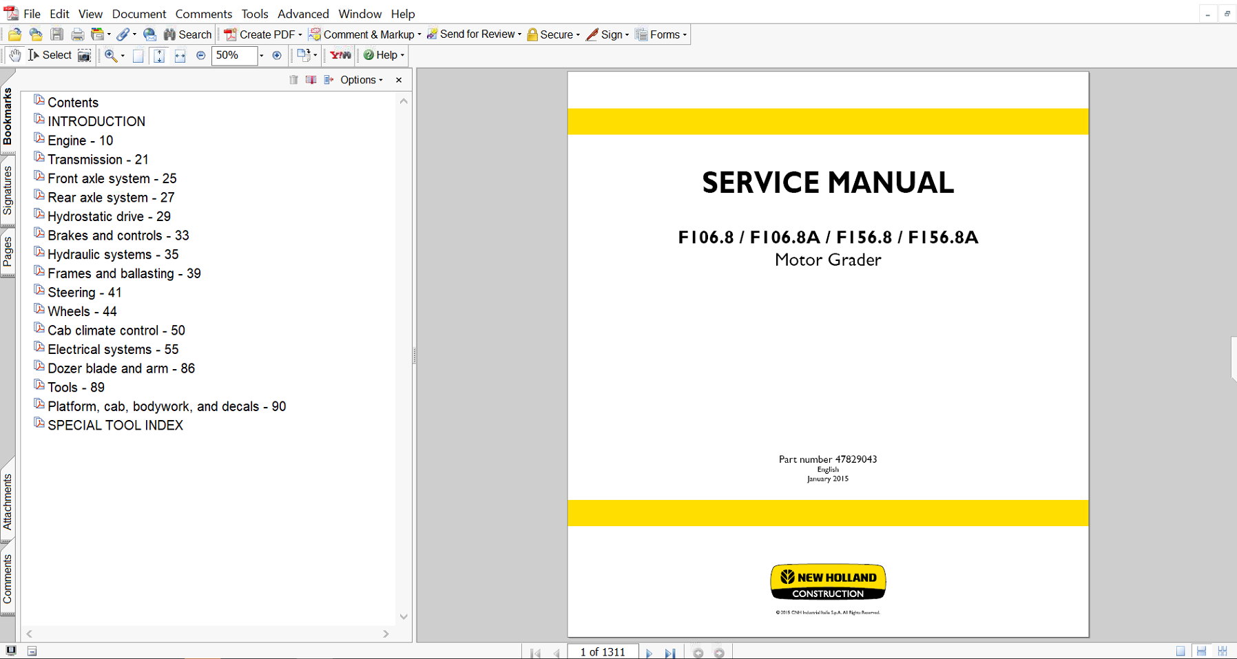 New Holland F156.8 Motor Grader Service Manual – Technical guide for maintenance, troubleshooting, and repair procedures for the Case 921F Wheel Loader