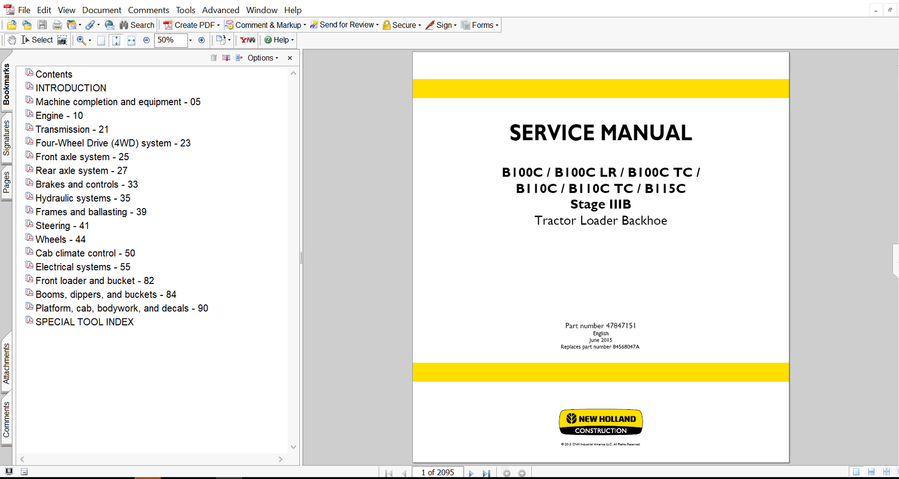 Service repair manual for New Holland B100CLR Backhoe Loader, including maintenance tips and technical specifications with highlighting repair procedures