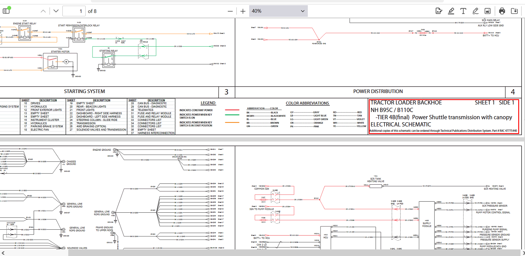 Electrical Diagrams for New Holland B95C Backhoe Loader
