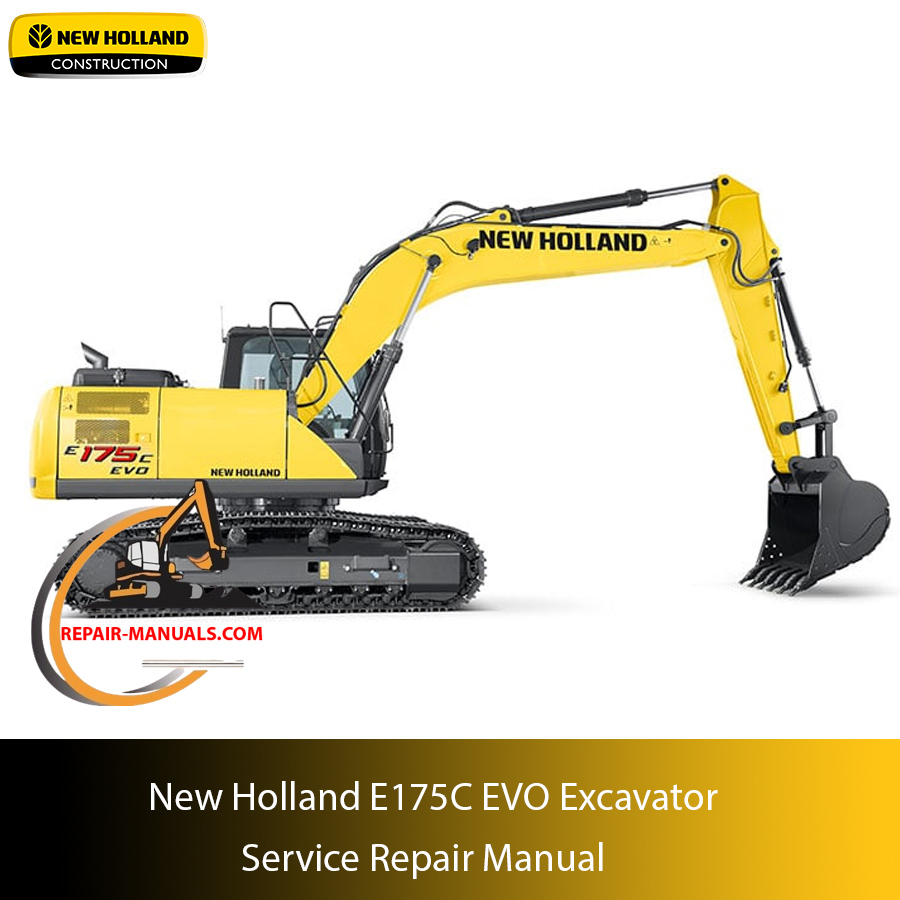 Service repair manual for New Holland E175C EVO Excavator, showcasing the model and essential maintenance information