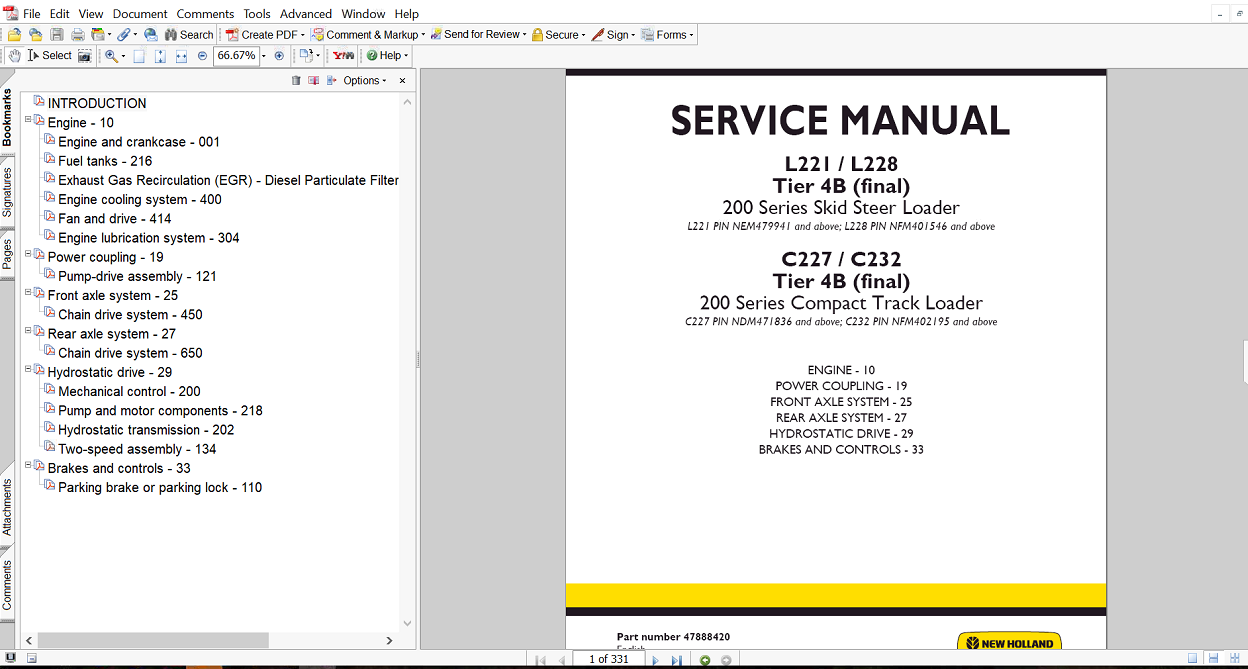New Holland L220 Skid Steer Engine Service Repair Manual cover featuring the model name and technical illustrations