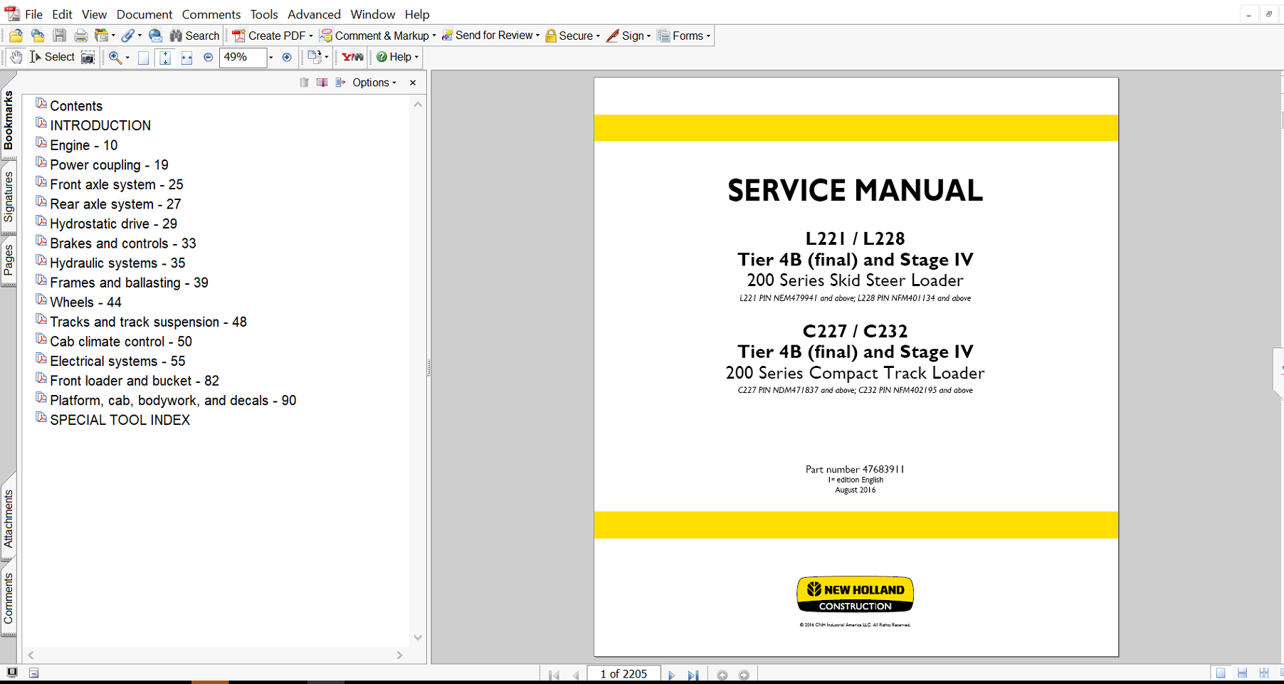 Cover page of the Service Repair Manual for New Holland L221 Skid Steer, including technical maintenance and repair procedures