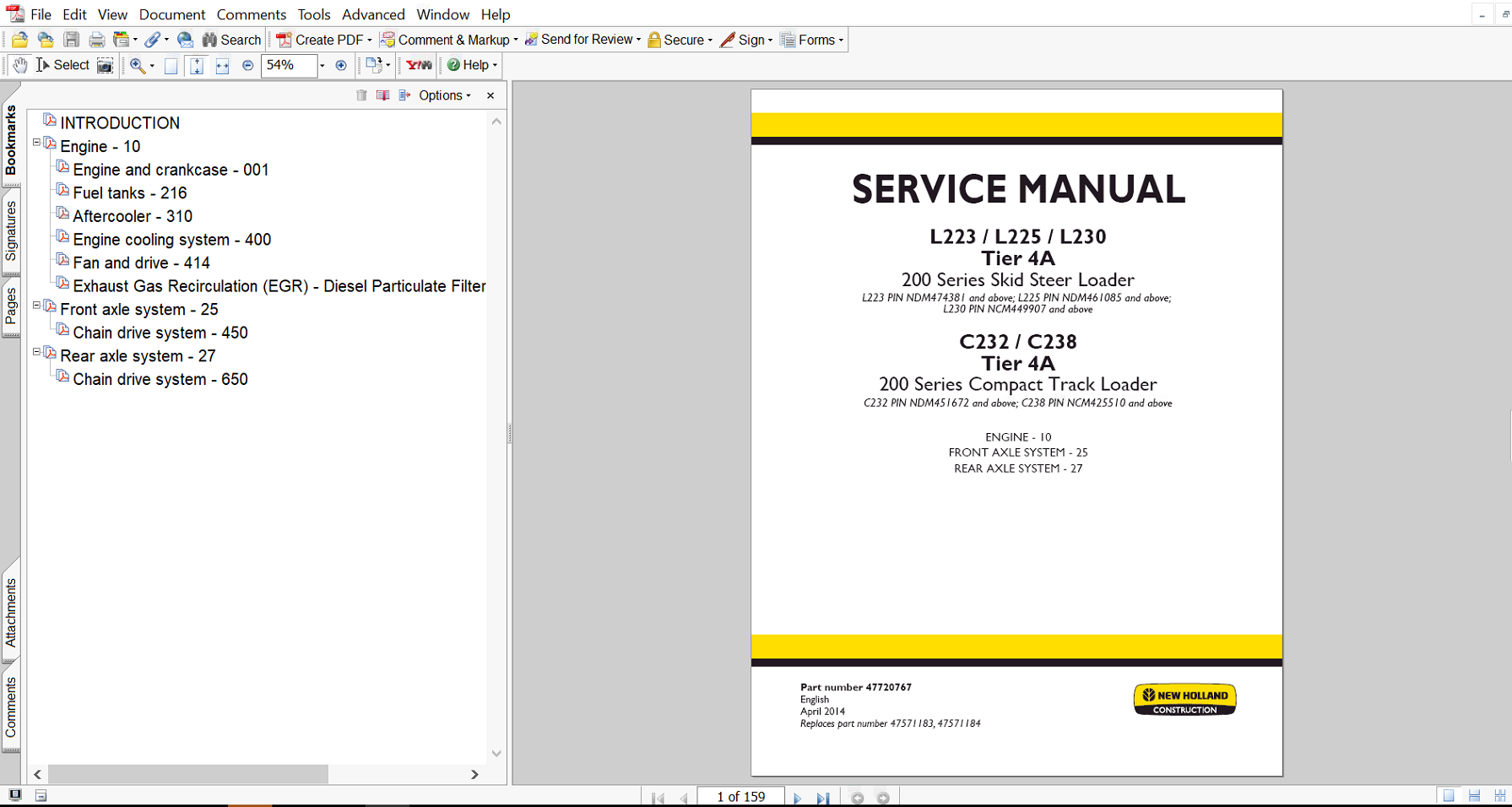 Service repair manual for New Holland L223 Skid Steer Engine including maintenance tips and technical specifications with highlighting repair procedures