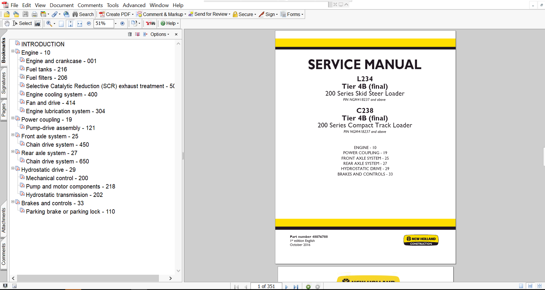 the New Holland L234 Skid Steer Engine Service Repair Manual, detailing engine service and repair guidelines