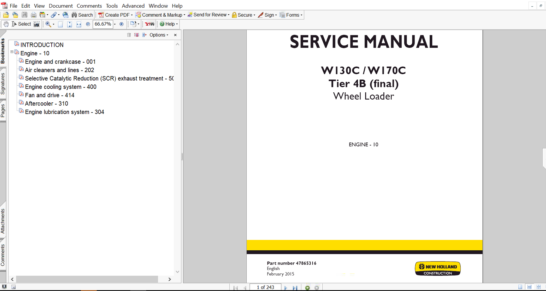 Comprehensive technical guide for maintenance, troubleshooting, and repair procedures for New Holland W170C Wheel Loader