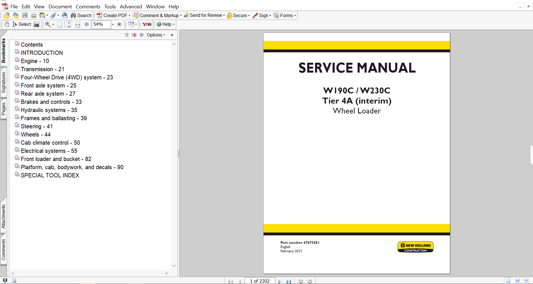 Service repair manual for New Holland W230C Wheel Loader, including maintenance tips and technical specifications with highlighting repair procedures