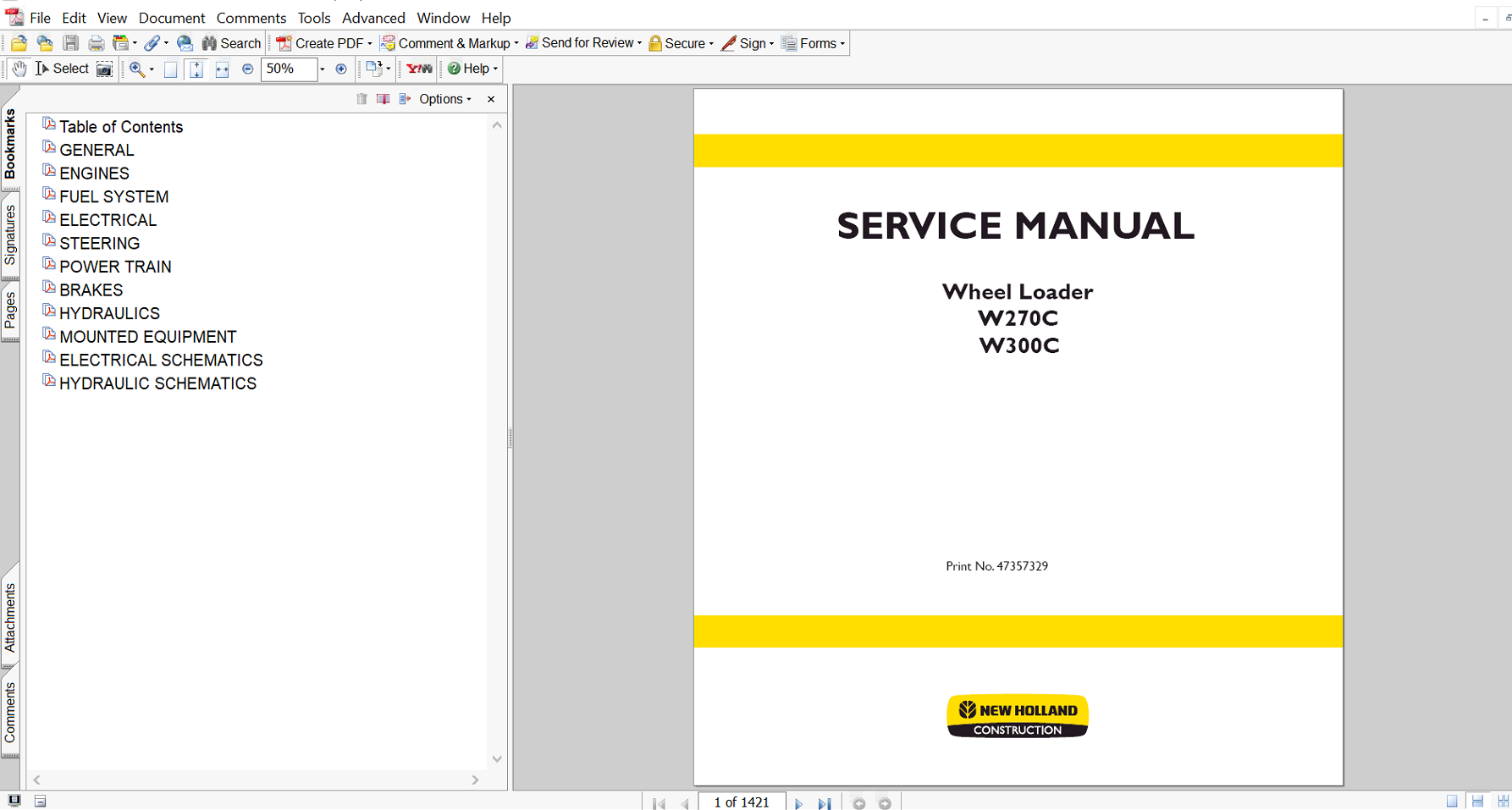 Service repair manual for New Holland W270C Wheel Loader, including maintenance tips and technical specifications with highlighting repair procedures