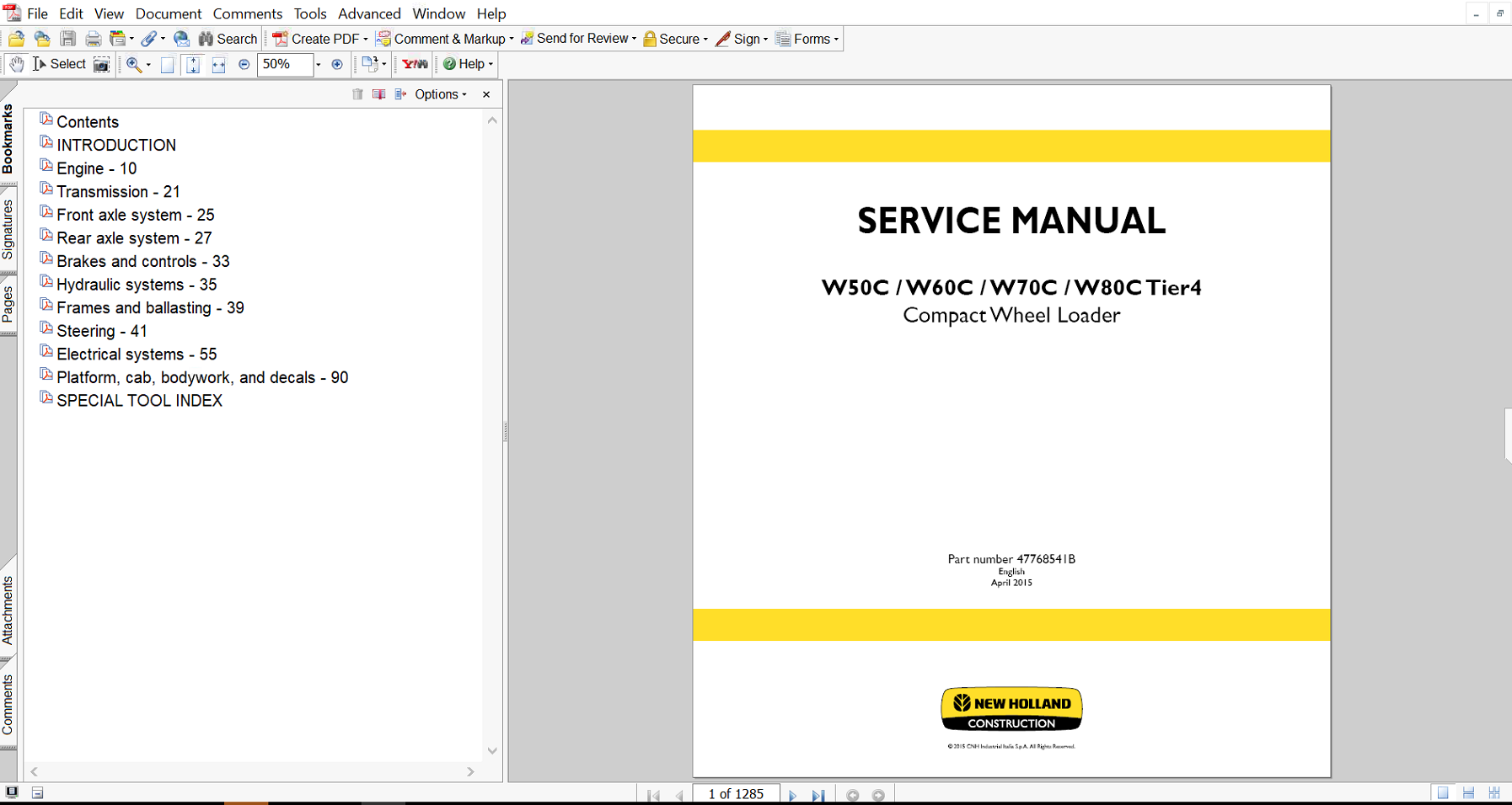 new holland w50c wheel loader Service Repair Manual – Complete factory manual with step-by-step service, maintenance, and repair procedures