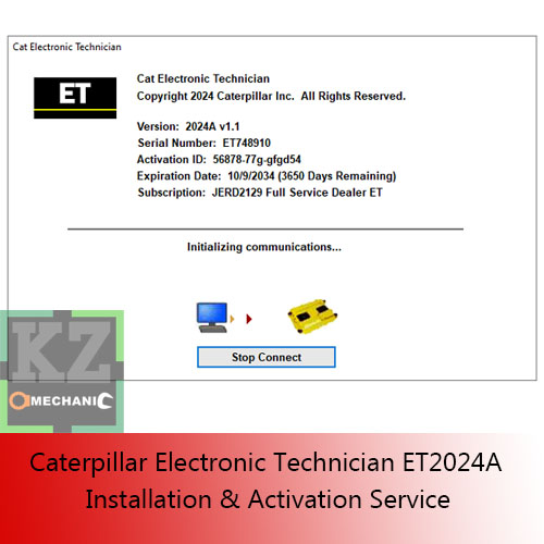Caterpillar Electronic Technician ET2024A diagnostic software interface displaying vehicle diagnostics and troubleshooting options