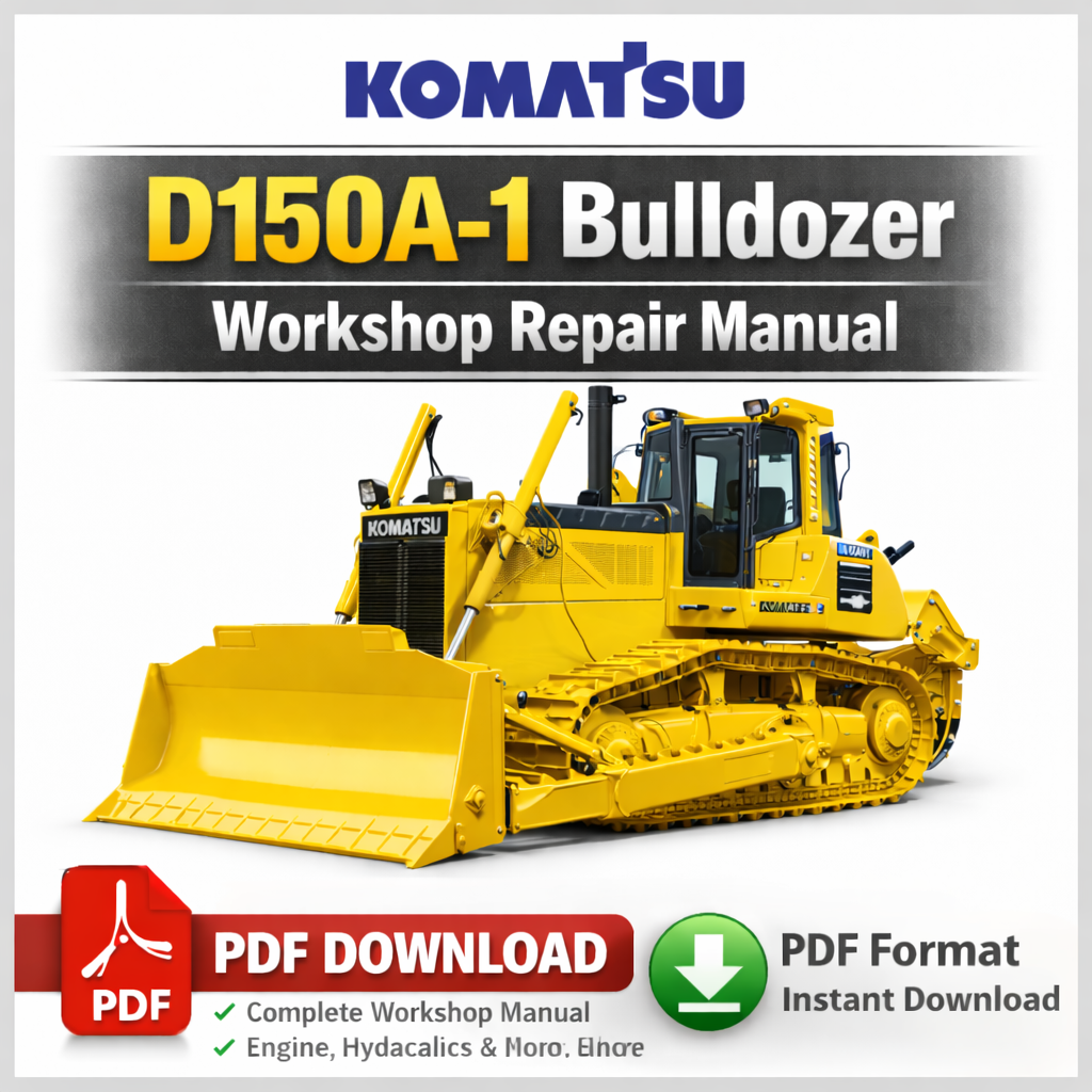Cover of the Komatsu D150A-1 Bulldozer workshop repair manual, showcasing diagrams and repair instructions for maintenance