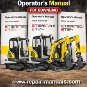 Wacker Neuson ET18, ET20, ET24 Excavator Operator's Manual cover featuring the model names and a technical illustration