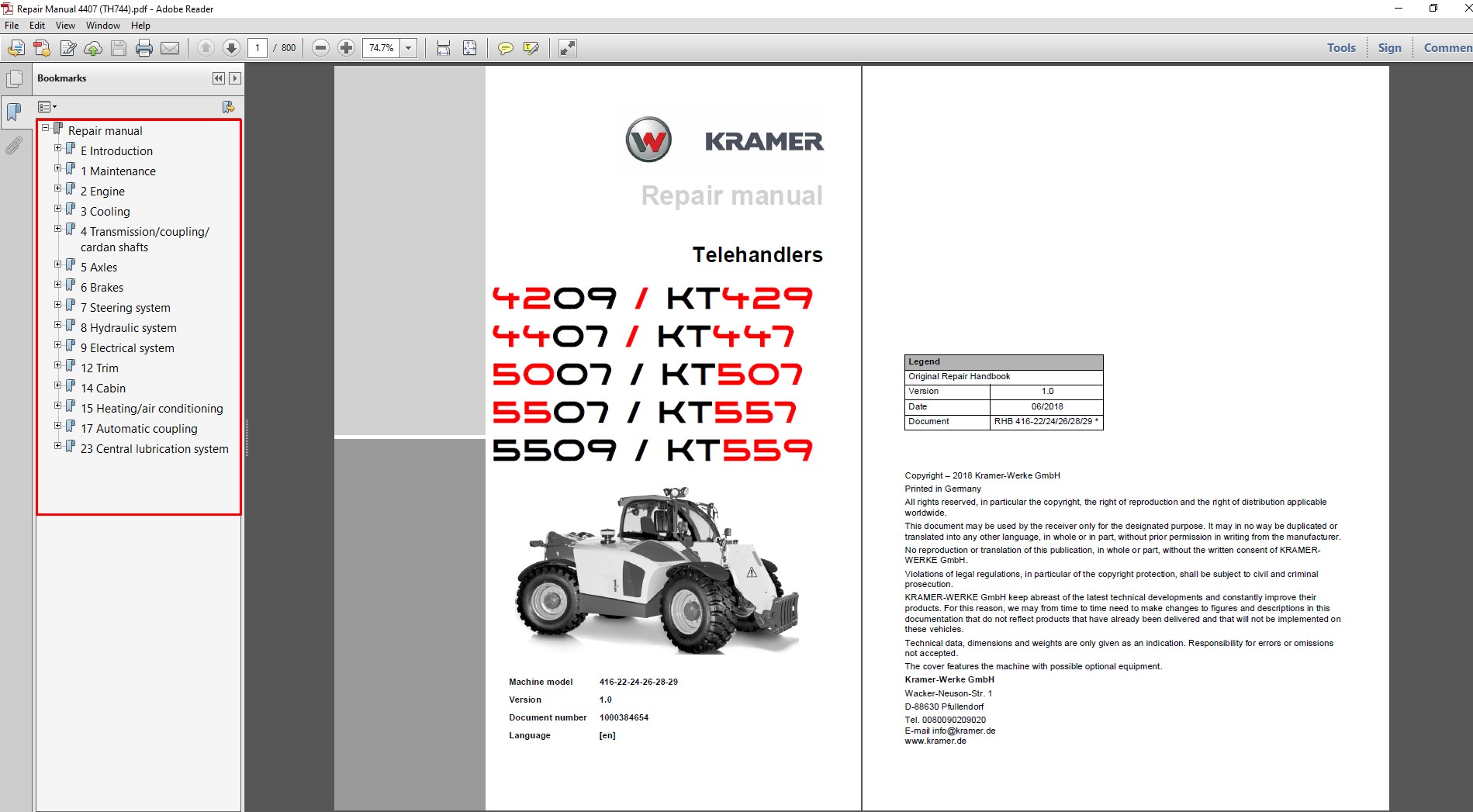 Wacker Neuson 4209 KT429 Kramer Telehandler Service Repair Manual, highlighting essential repair procedures and technical details