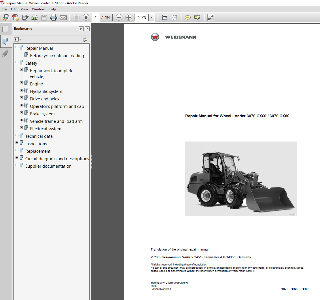 Wacker Neuson Weidemann 3070 CX80 Wheel Loader service repair manual cover featuring the loader and technical details