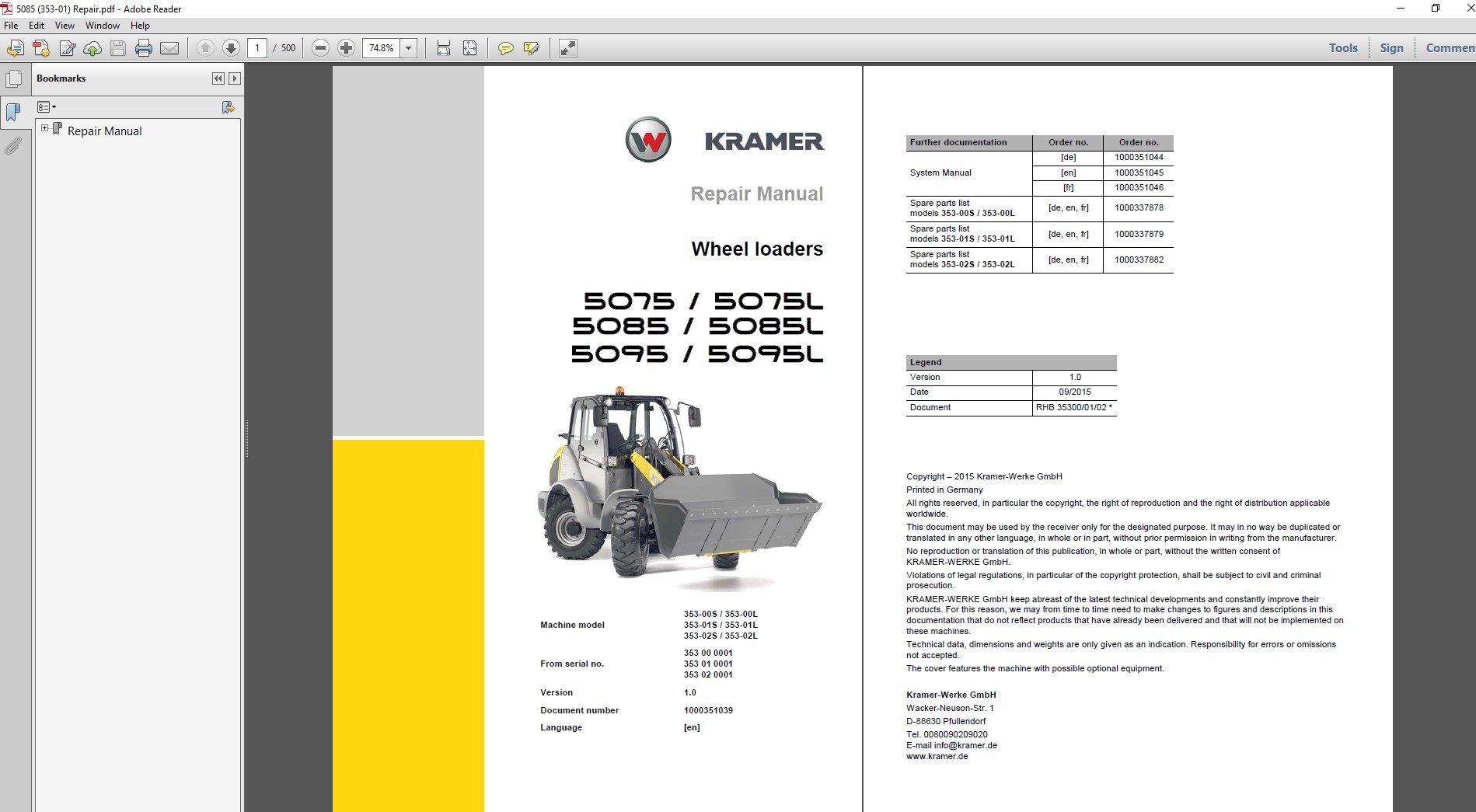 Wacker Neuson Kramer Wheel Loader Service Repair Manual cover featuring the title and an illustration of the loader