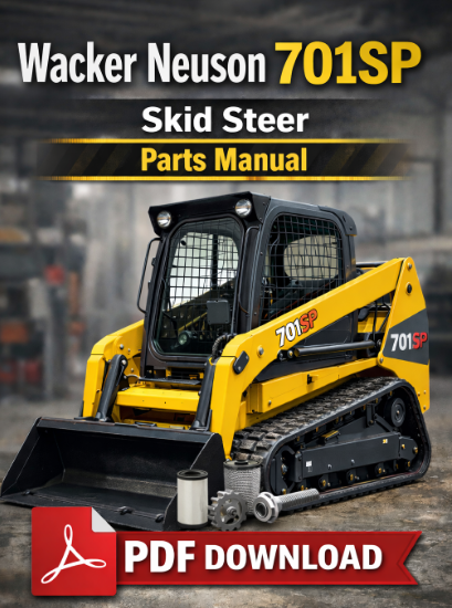 Wacker Neuson 701SP Skid Steer Parts Manual cover featuring detailed diagrams and part listings for maintenance and repairs