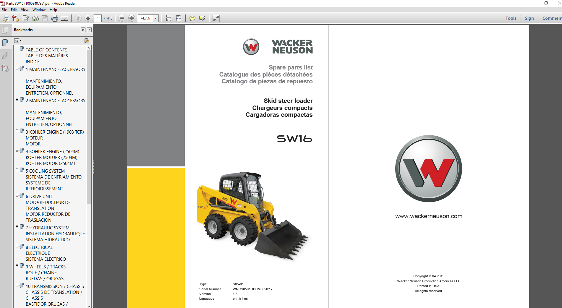 Parts manual for Wacker Neuson SW16 Skid Steer, showcasing diagrams and specifications for efficient equipment servicing