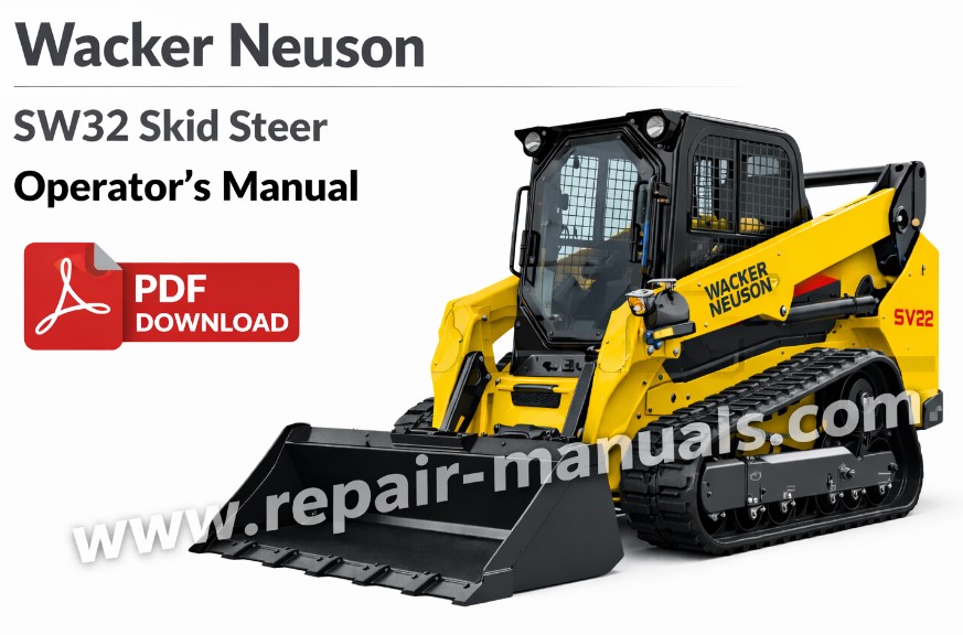 Wacker Neuson SW32 SkidSteer Operator's Manual cover featuring the model name and a graphic of the skid steer