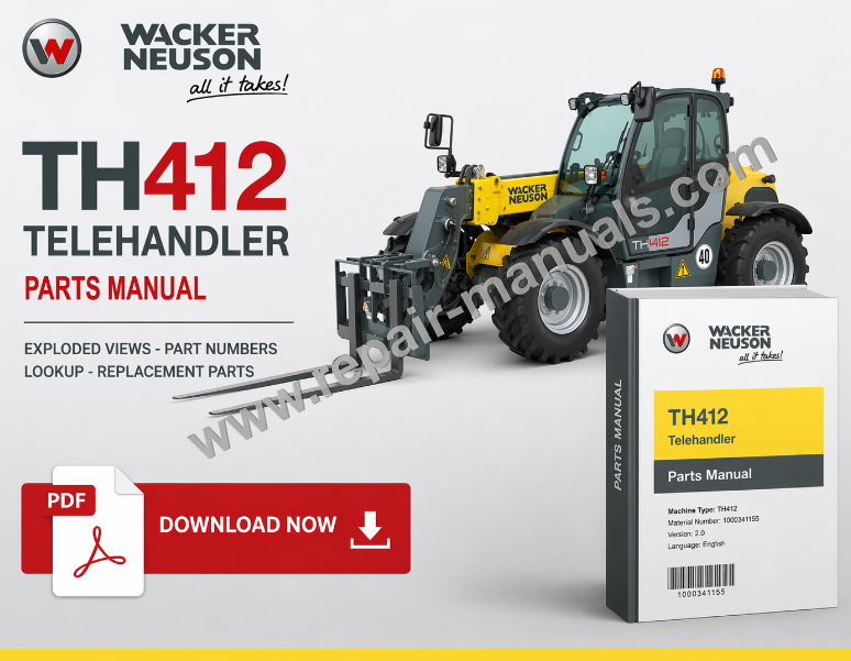 Parts manual for Wacker Neuson TH412 Telehandler, displaying diagrams and part numbers for maintenance and repairs