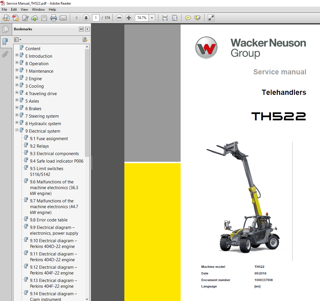Wacker Neuson TH522 Telehandler Service Repair Manual, highlighting essential repair guidelines and technical specifications
