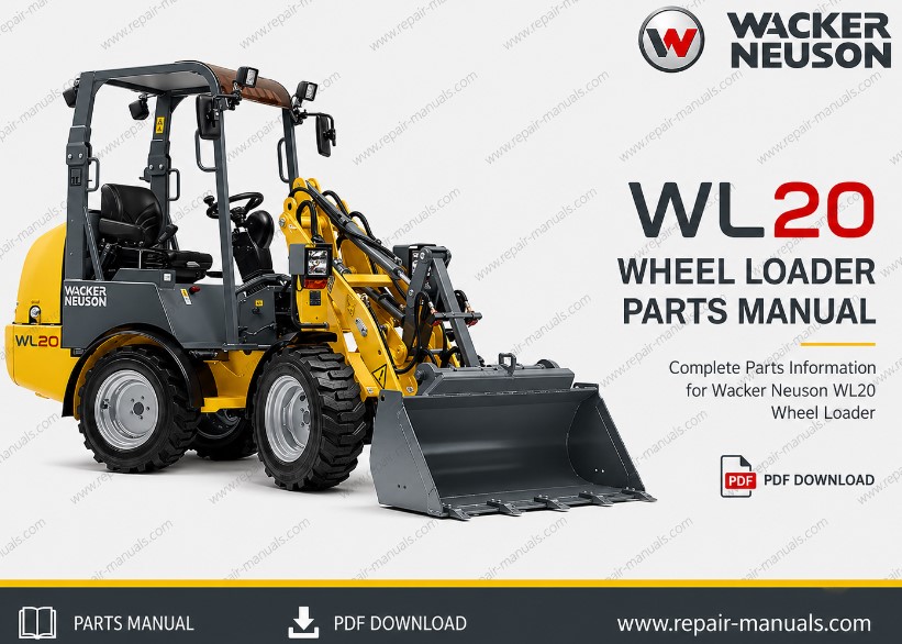 Parts manual for Wacker Neuson WL20 Wheel Loader, displaying detailed diagrams and component listings