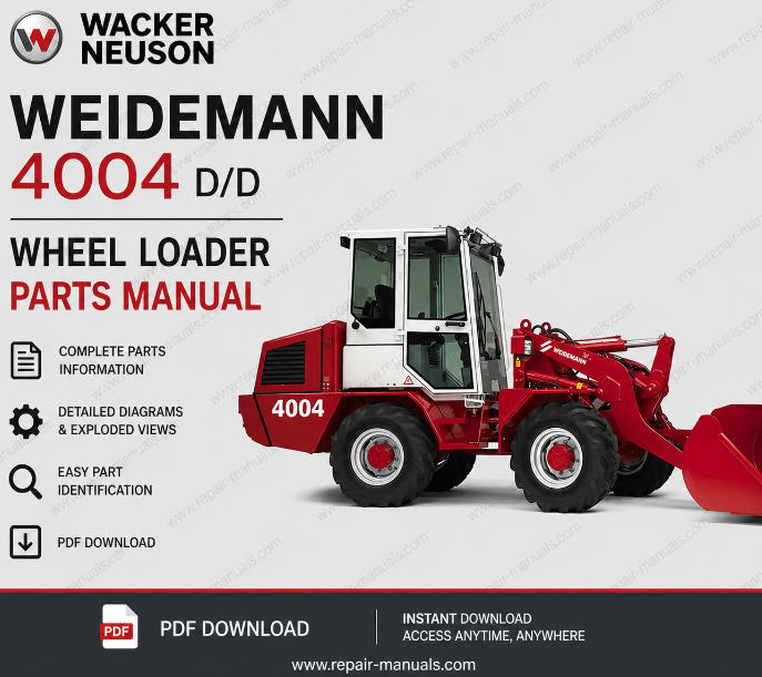 Parts manual for Wacker Neuson Weidemann 4004 D/D Wheel Loader, detailing components and assembly instructions