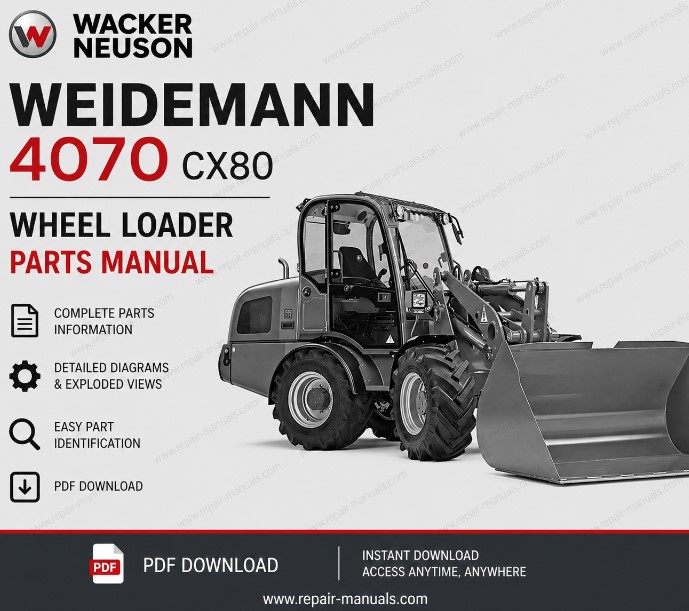 Service Repair Manual for Wacker Neuson Weidemann 4070 CX80 Wheel Loader, showcasing diagrams and maintenance information