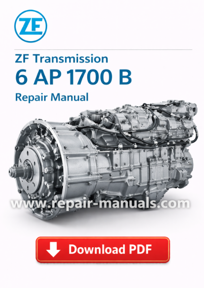 ZF Transmission 6 AP 1700 B Repair Manual cover featuring technical illustrations and detailed repair instructions