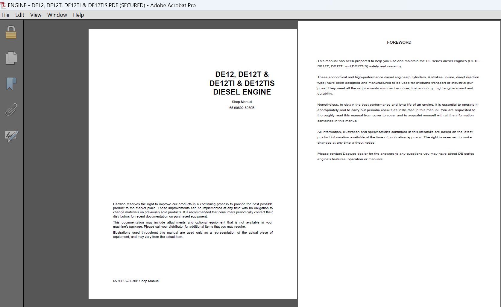 Daewoo DE12TIS diesel engine service workshop repair manual digital PDF