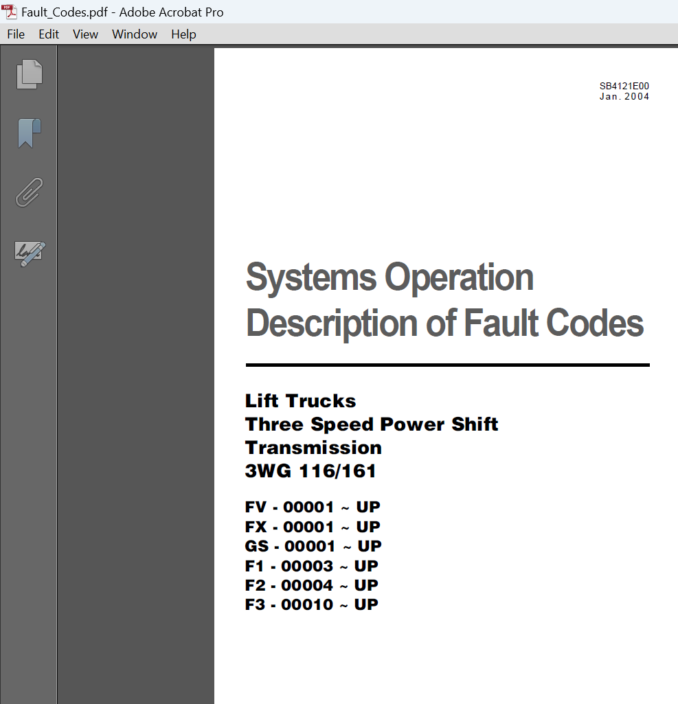 Doosan FV,FX,GS,F1,F2,F3 Lift Trucks Systems Operation Description of Fault Codes - Image 2