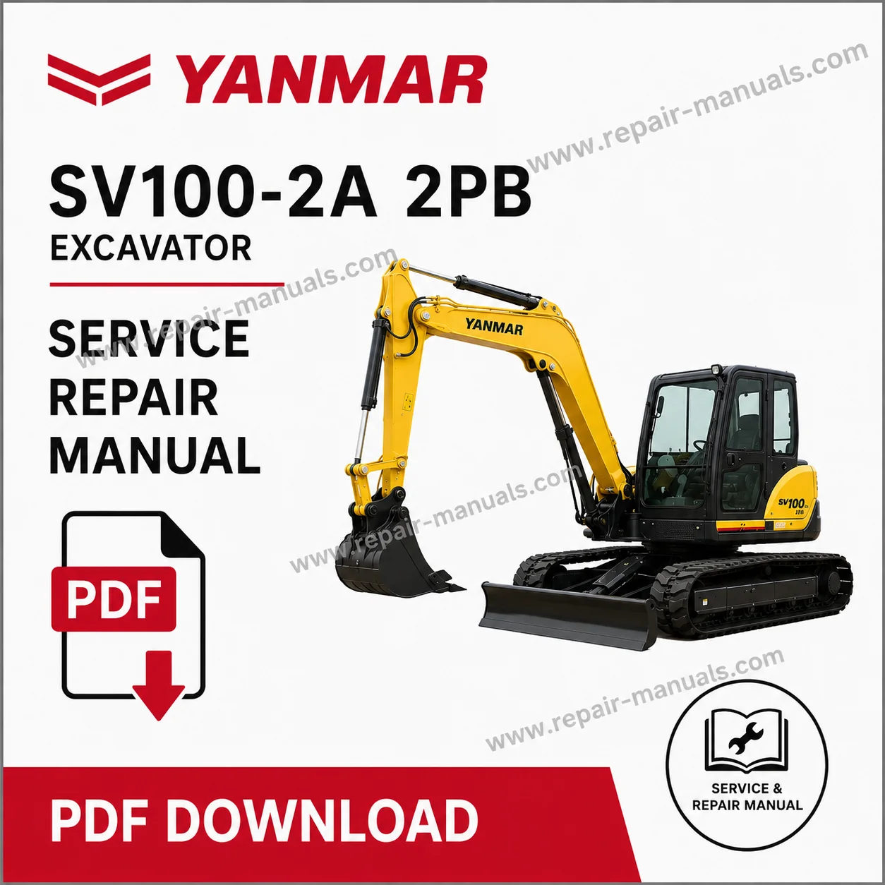 Yanmar SV100-2A 2PB Excavator Service Repair Manual, displaying the model and repair