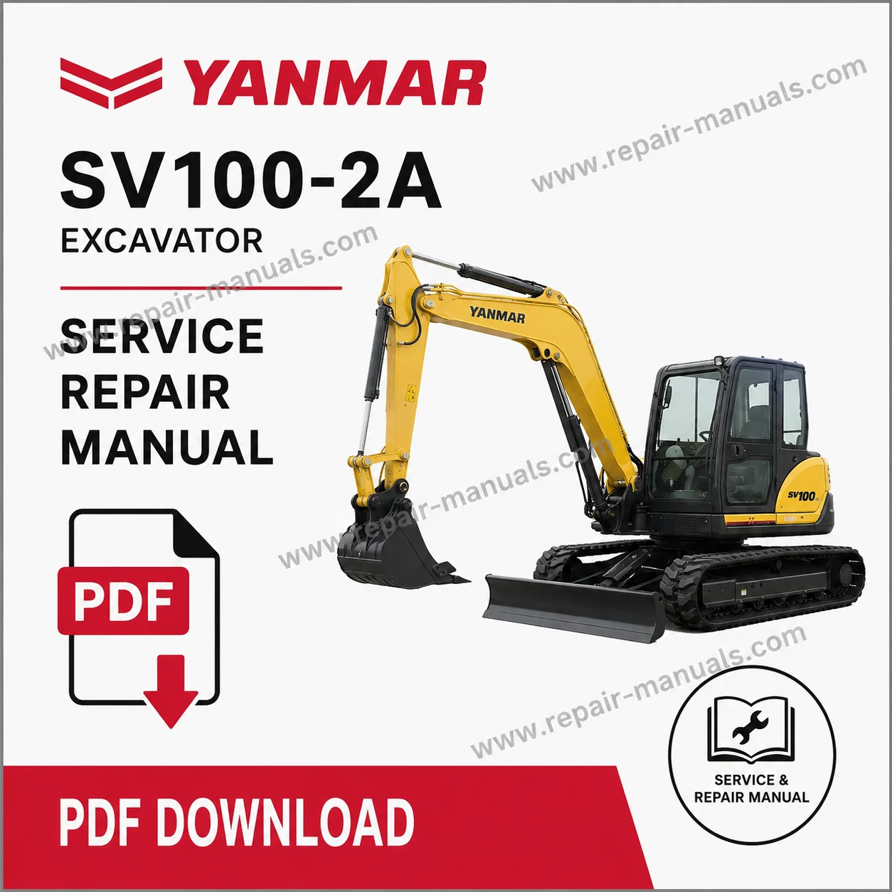 Yanmar SV100-2A Excavator Service Repair Manual, displaying the model and essential repair information