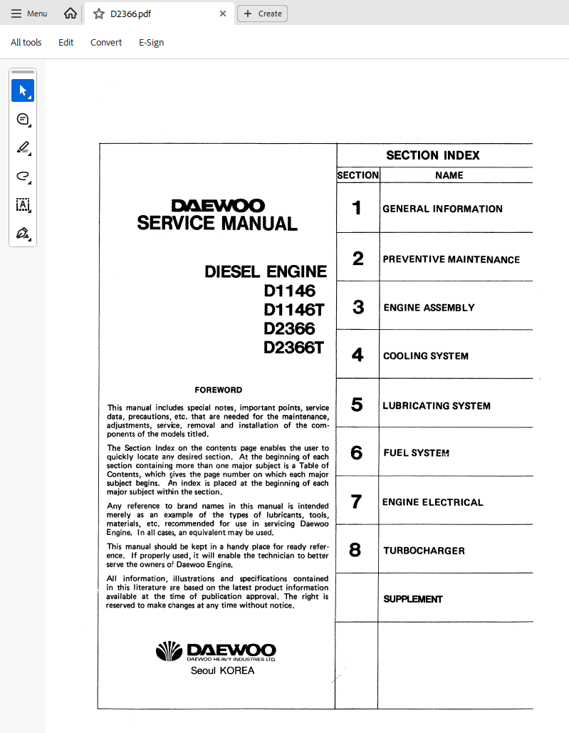 Daewoo DE12TI Diesel Engine Workshop Repair Manual PDF Download