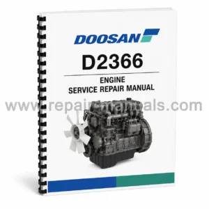 Doosan D2366 Engine Service Repair Manual PDF download cover image with diesel engine illustration and workshop repair guide