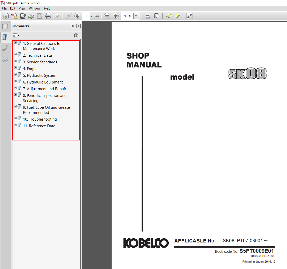 Kobelco SK08 Excavator Workshop Repair Manual cover featuring the model and technical illustrations for maintenance guidance