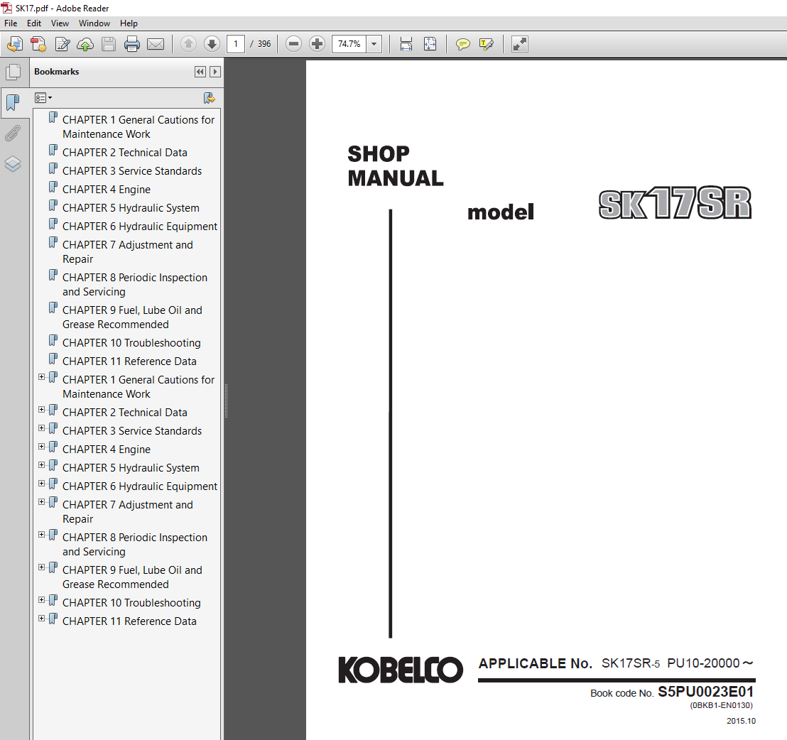 Kobelco SK17SR Excavator Workshop Repair Manual, displaying essential repair information and technical illustrations