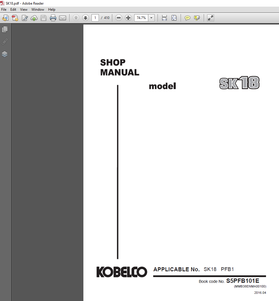 Kobelco SK18 Excavator Workshop Repair Manual PDF Download