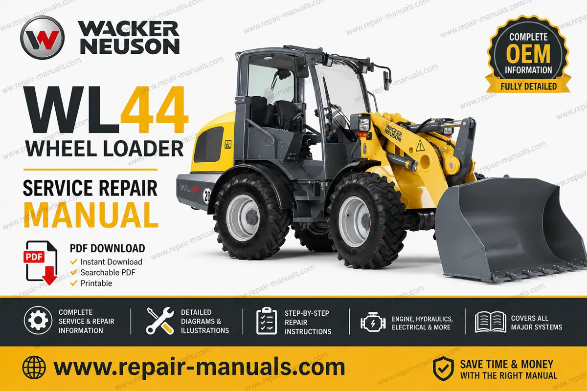 Wacker Neuson WL44 Wheel Loader Service Repair Manual cover featuring the loader and technical illustrations