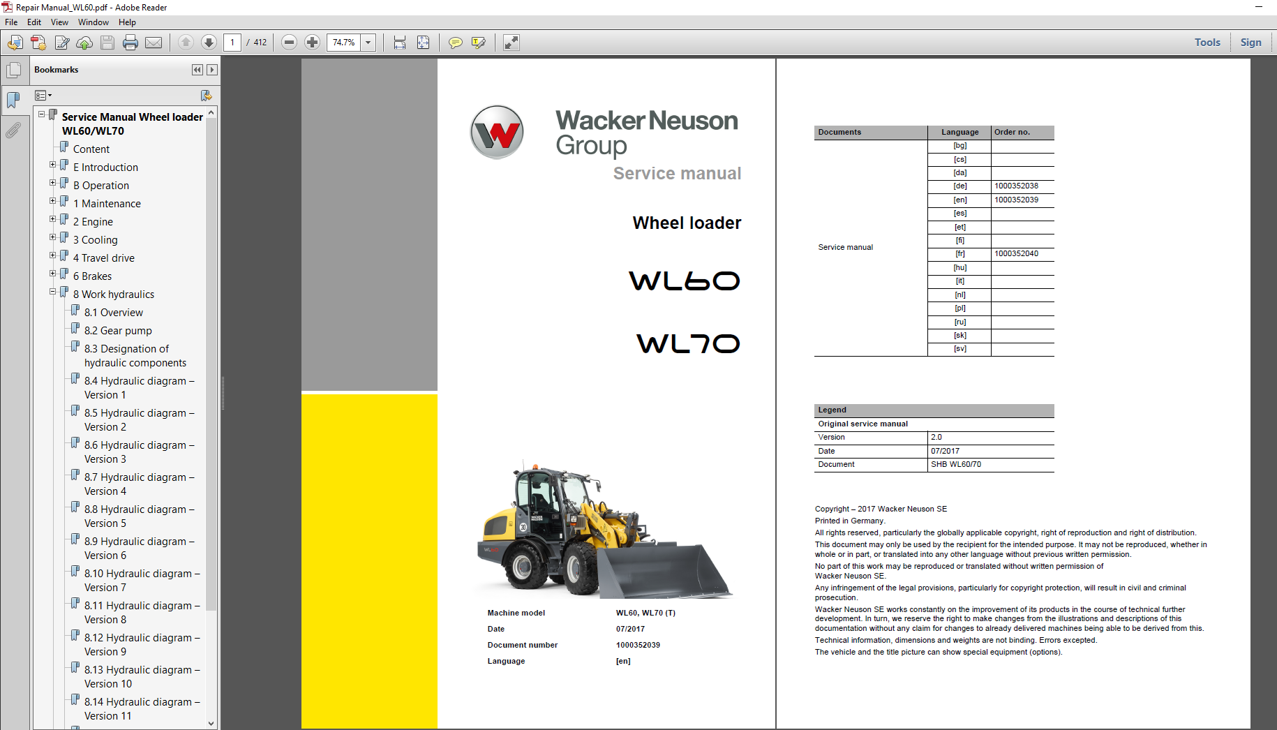 Service Repair Manual for Wacker Neuson WL60 Wheel Loader, showcasing detailed diagrams and maintenance instructions