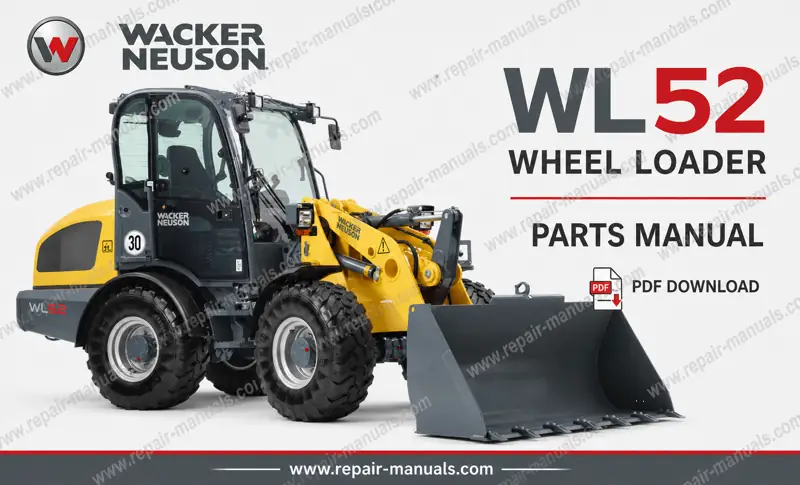 Parts manual for Wacker Neuson WL52 Wheel Loader, displaying detailed diagrams and component listings