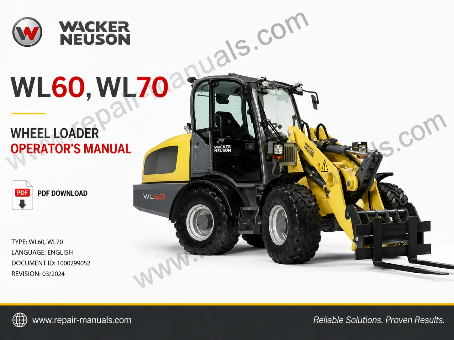 Wacker Neuson WL60 WL70 Wheel Loader Operator Manual PDF Download