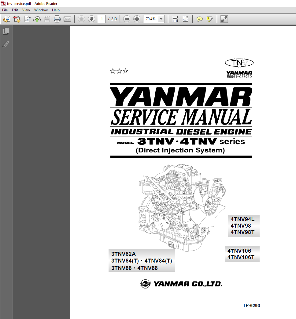 Yanmar 3TNV and 4TNV Series Engines Service Repair Manual PDF for direct injection diesel engine maintenance and troubleshooting