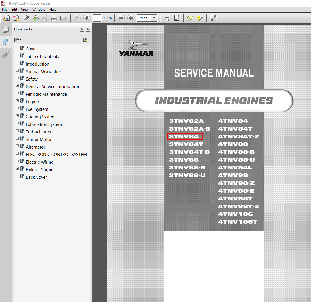 Yanmar 3TNV84 Engine Service Repair Manual with images and instructions for engine servicing and repairs