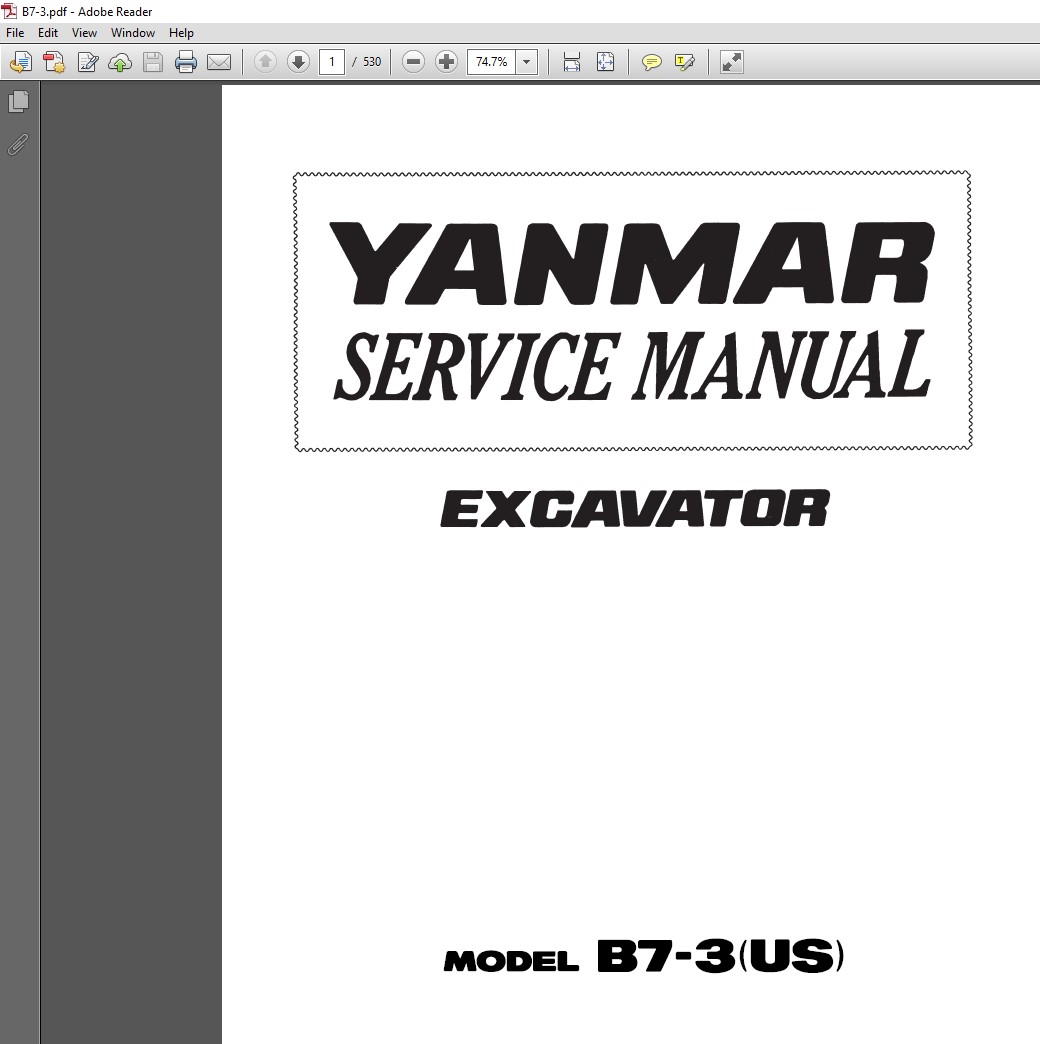 Yanmar B7-3 Excavator Service Repair Manual cover featuring the model and technical illustrations for maintenance guidance