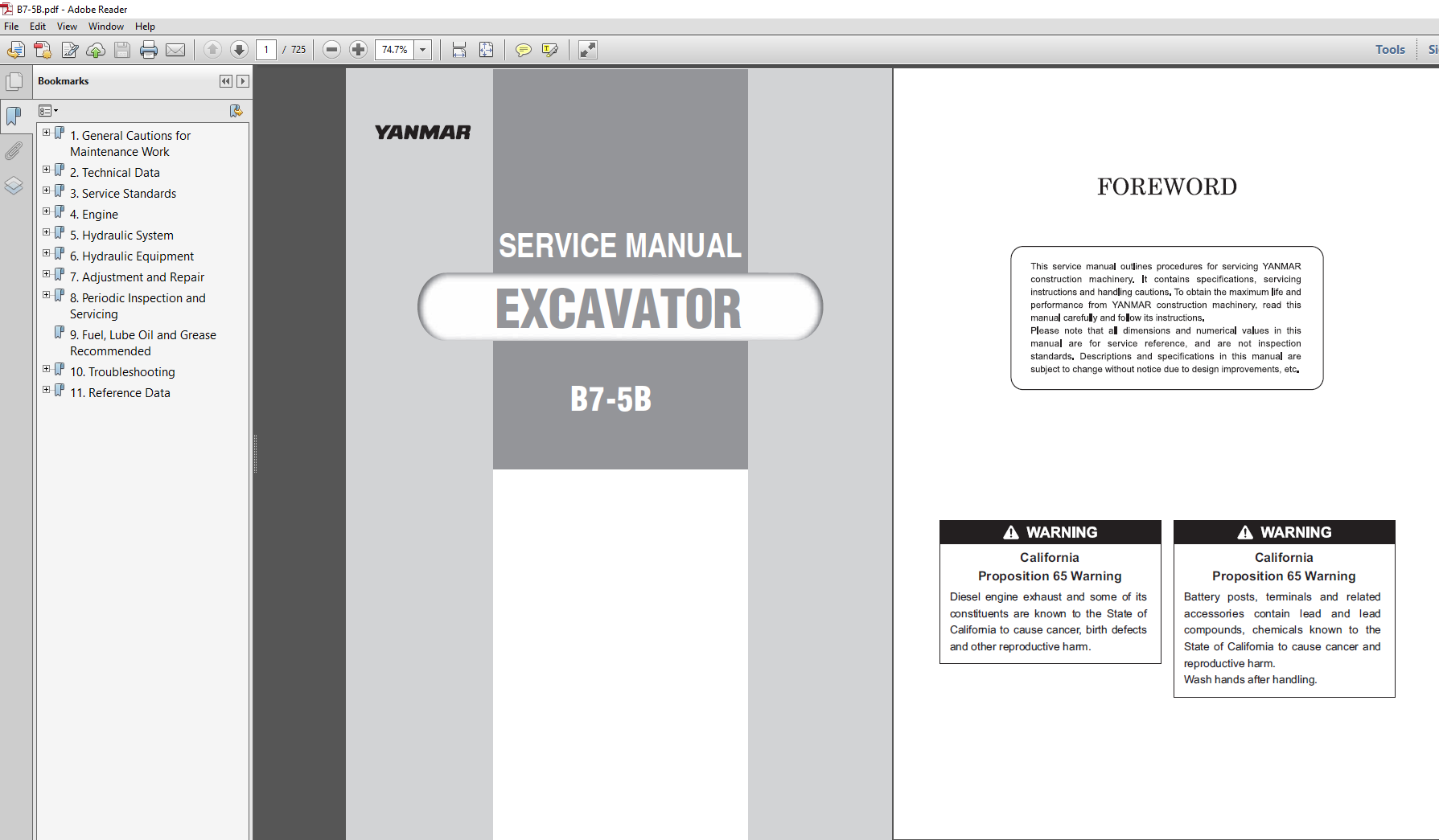 Yanmar B7-5B Excavator Service Repair Manual cover featuring the model name and technical illustrations
