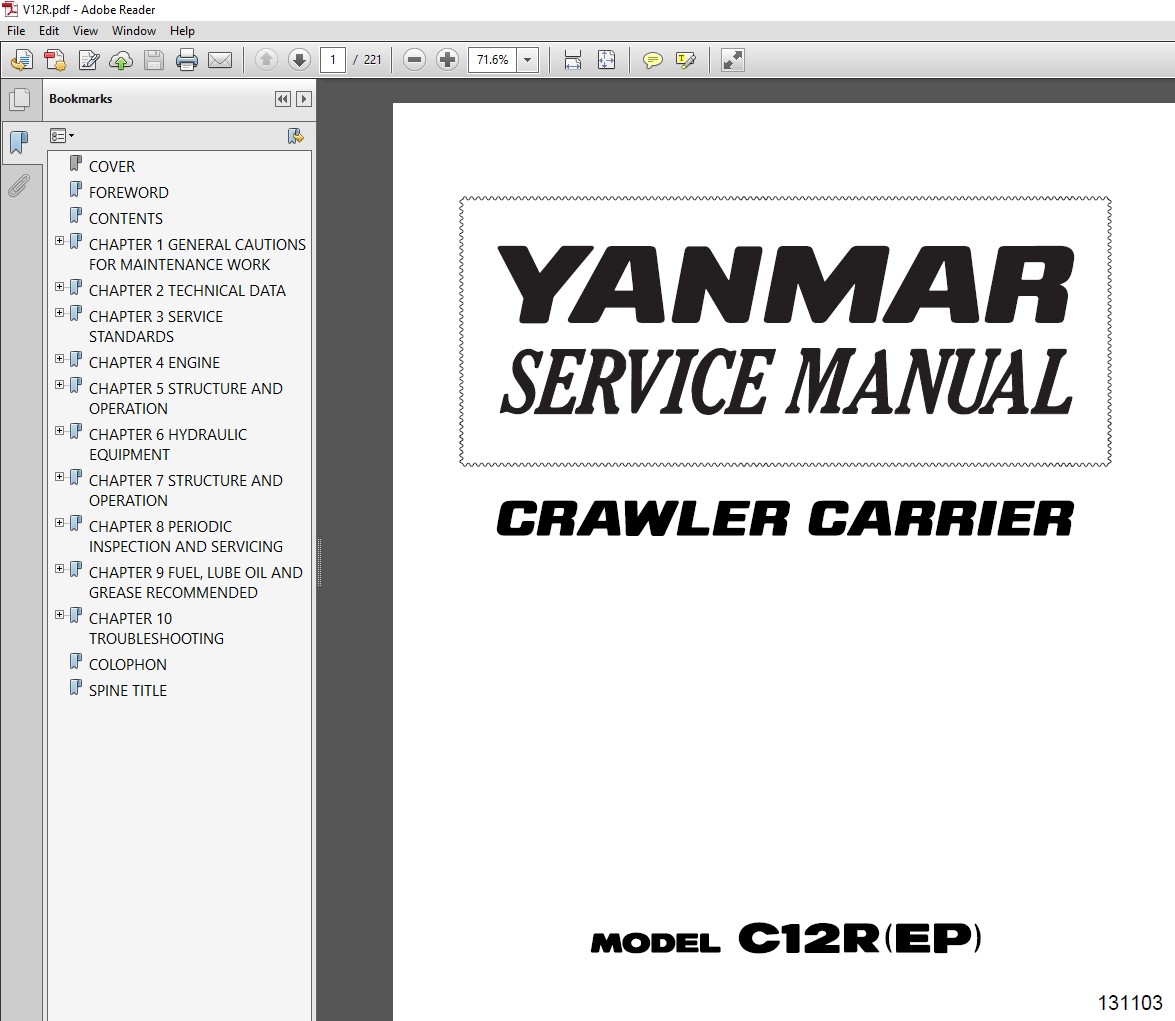 Yanmar C12R (EP) Crawler Carrier Service Repair Manual cover featuring the model name and technical illustrations